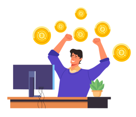 Bitcoin Mining Success Illustration, flat style, for cryptocurrency-blockchain, free illustration