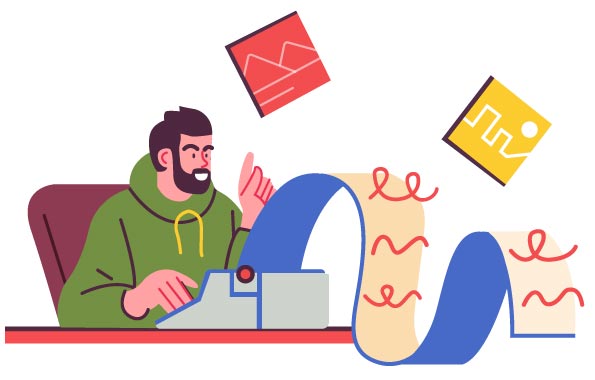Content Writer Working on Typewriter, flat style, for marketing-content, free illustration