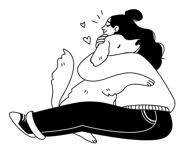 Pet Care Illustration – Woman Hugging Dog, flat style, for pets-animals, free illustration
